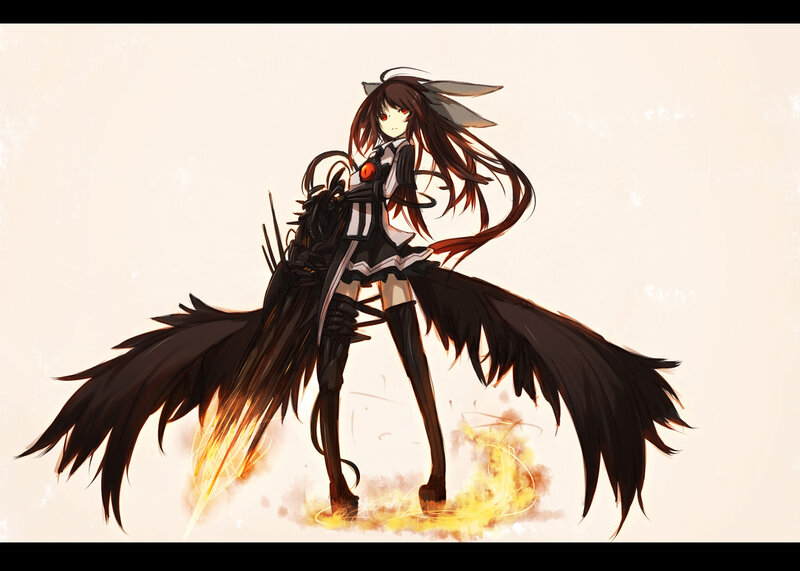 anime girl with black wings