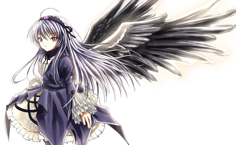anime girl with black wings