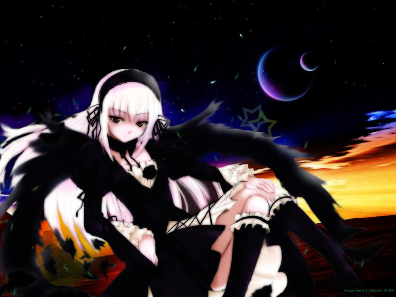 anime girl with black wings