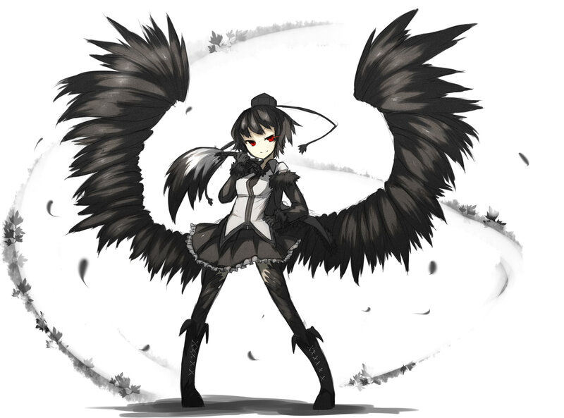 anime girl with black wings