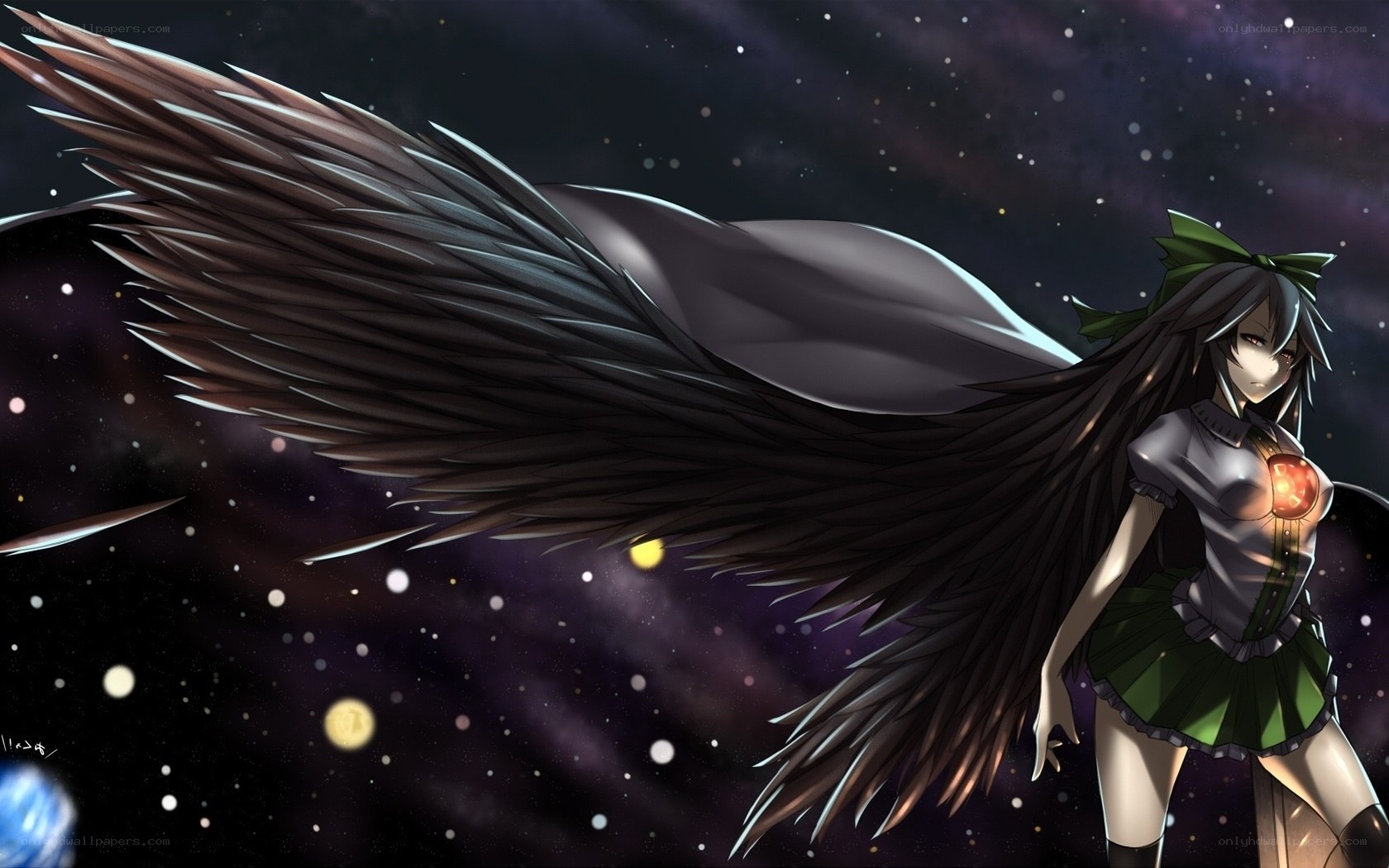 Anime girl with black wings