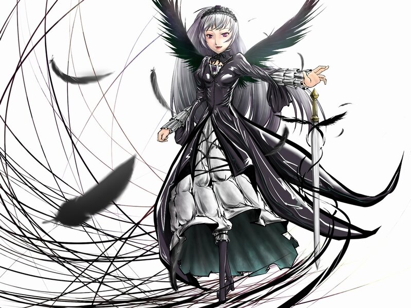 anime girl with black wings