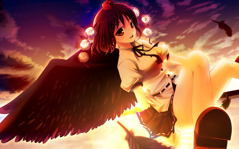Anime girl with black wings