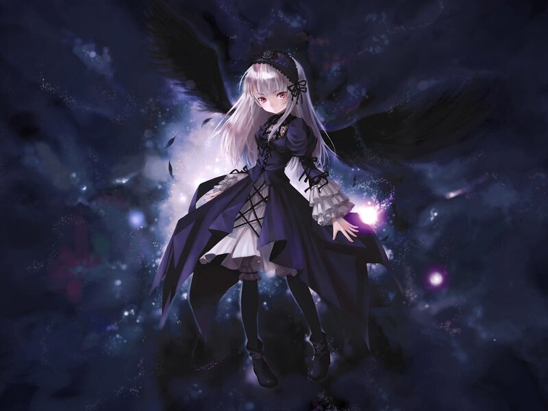 anime girl with black wings
