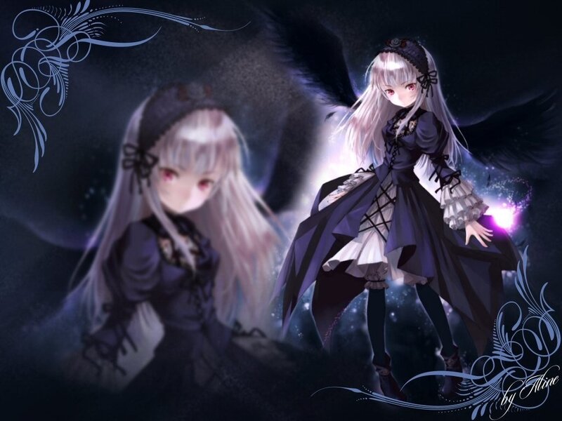 anime girl with black wings