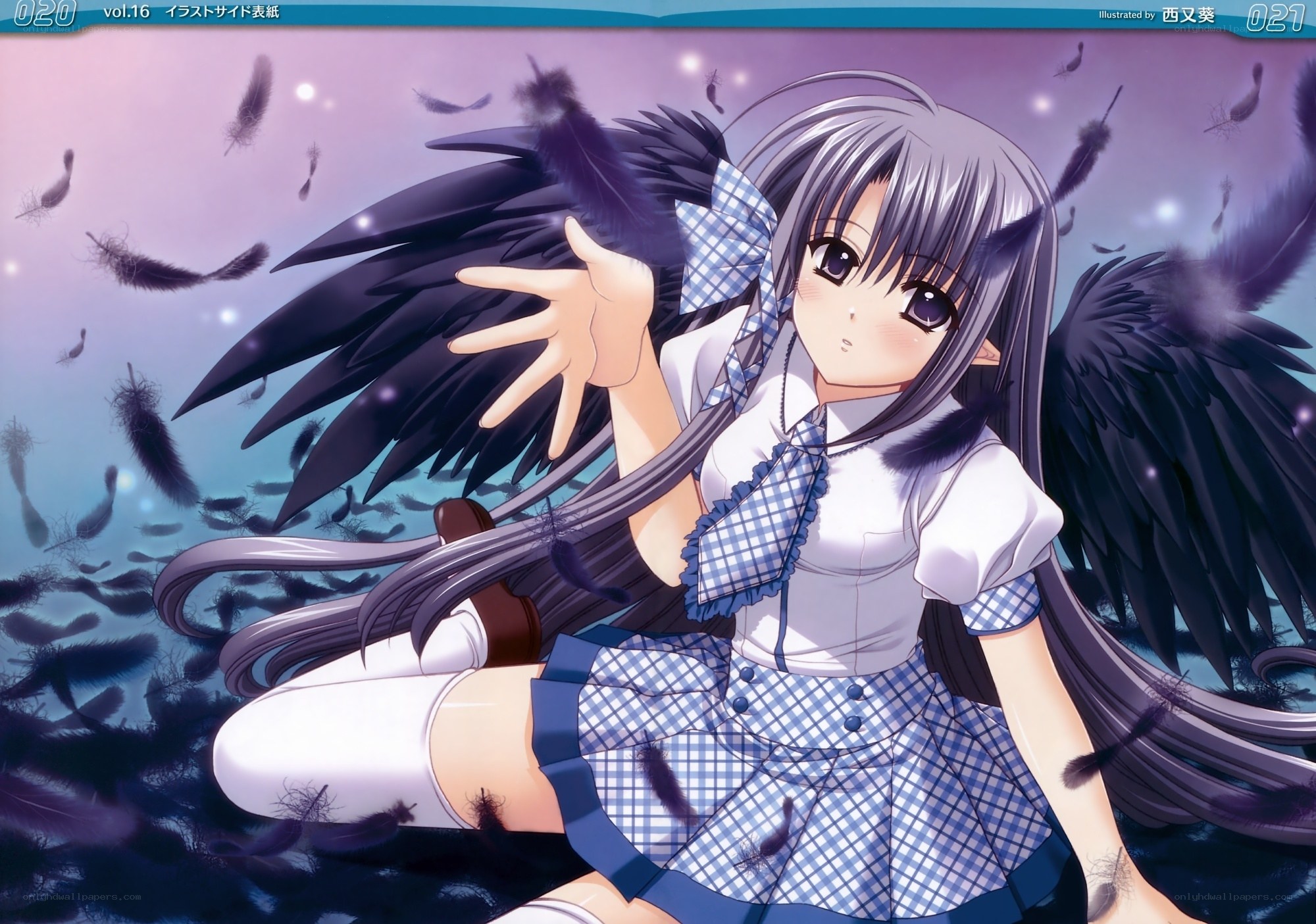 anime girl with black wings