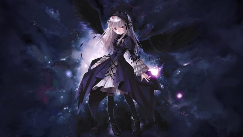 anime girl with black wings