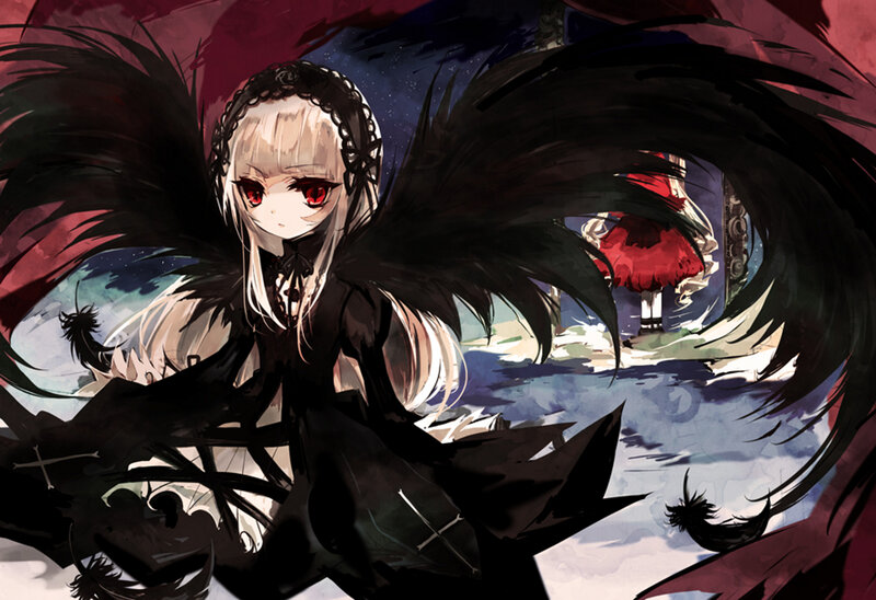 anime girl with black wings