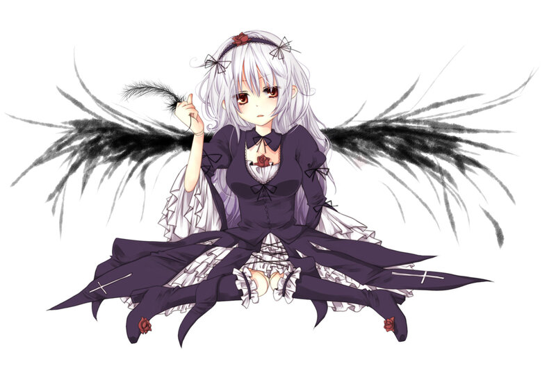anime girl with black wings