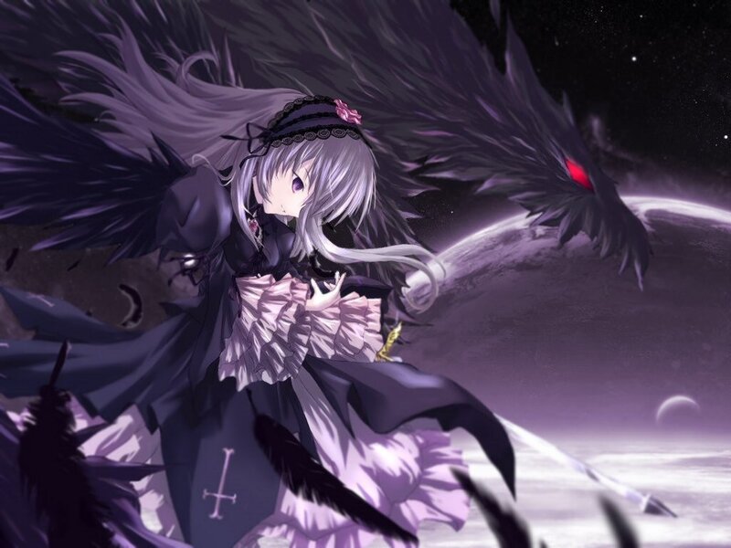 anime girl with black wings