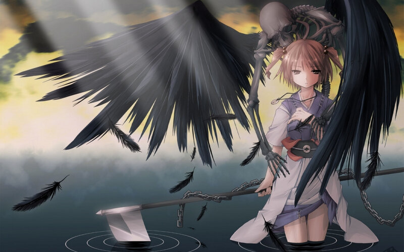 anime girl with black wings