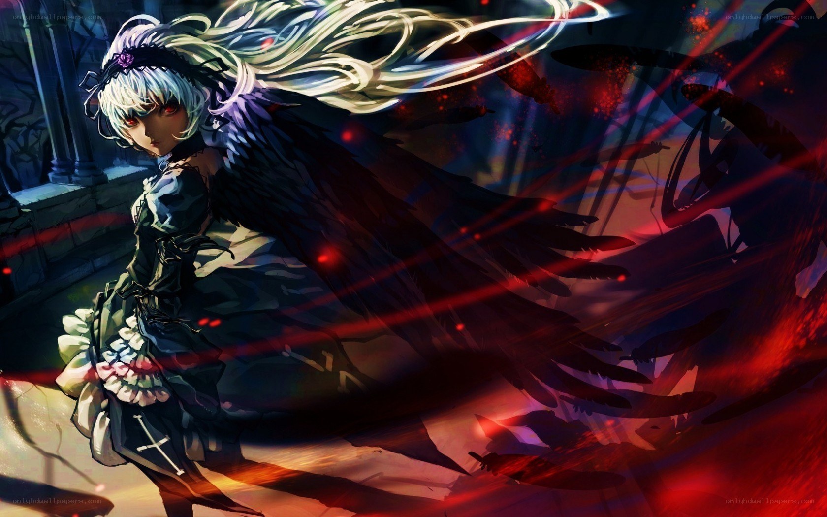 anime girl with black wings