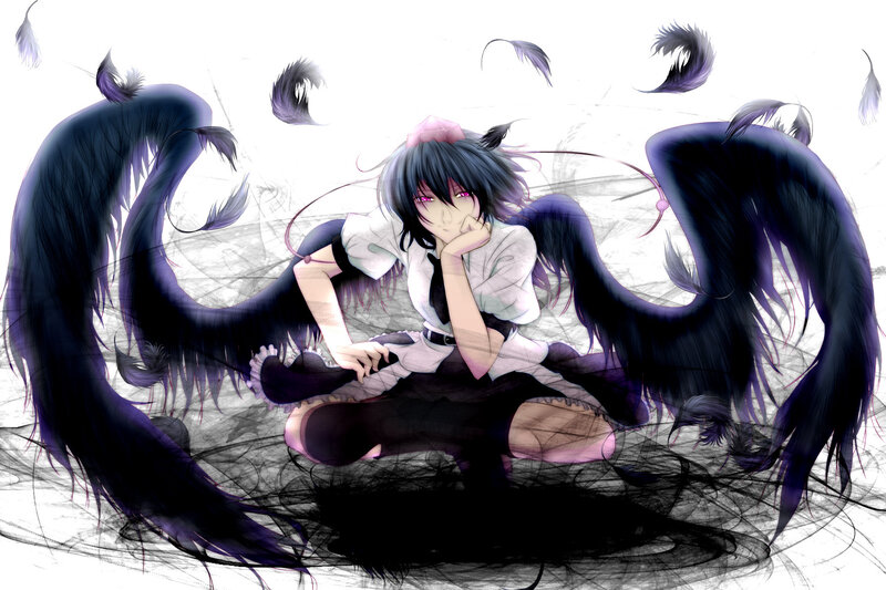 anime girl with black wings