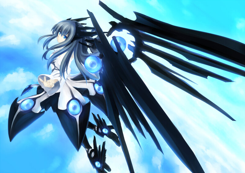 Anime Girl with Black Wings — Blue, Dramatic, Afternoon