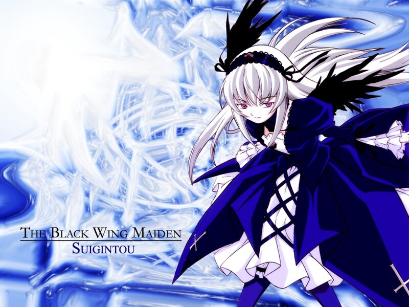 Anime Girl with Black Wings — Blue, Dramatic, Cape