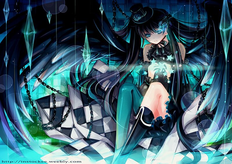 Anime Girl with Black Wings — Blue, Dramatic, Night