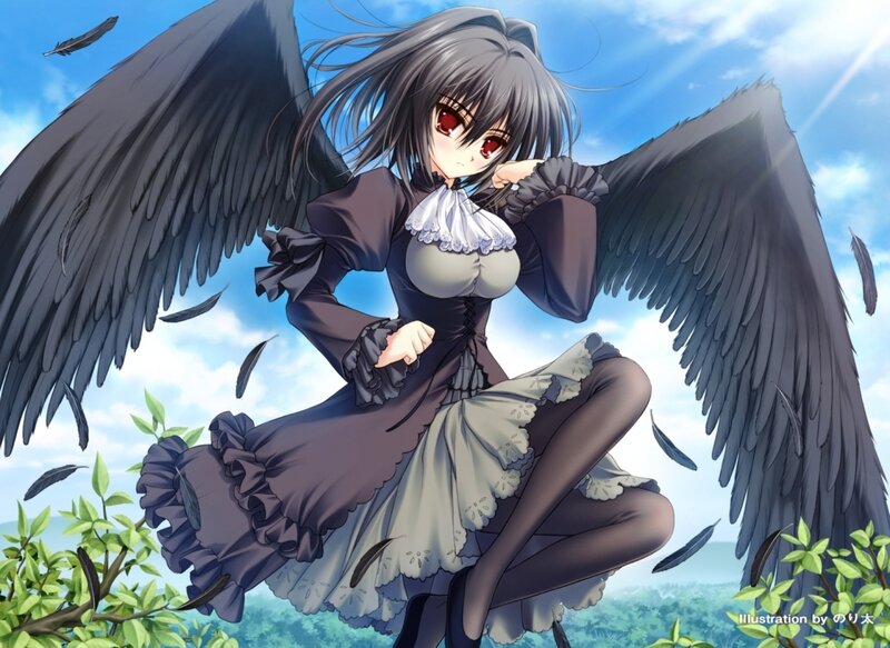Anime Girl with Black Wings — Blue, Dramatic