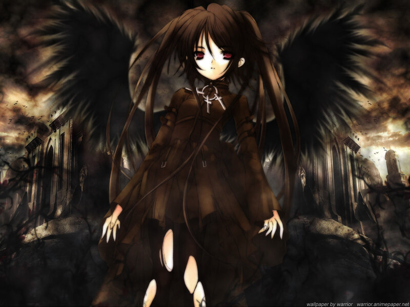 Anime Girl with Black Wings — Brown