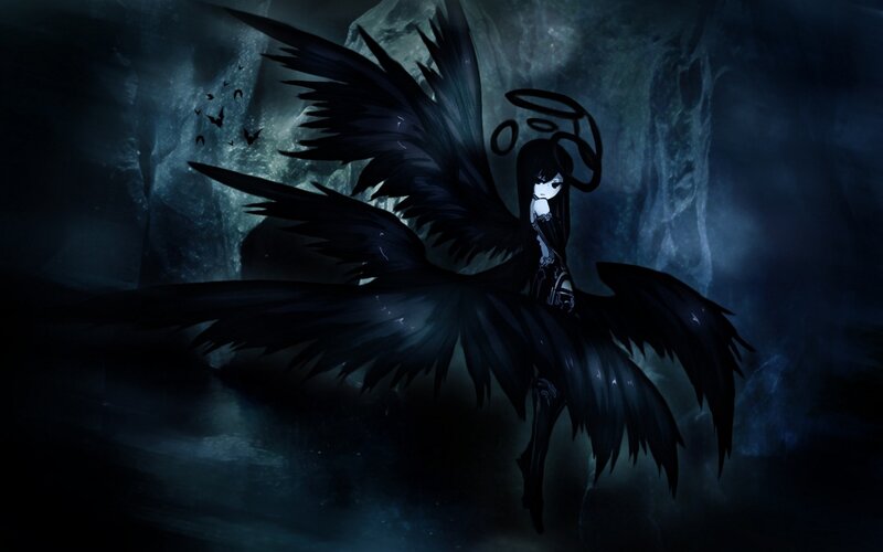 Anime Girl with Black Wings — Dark