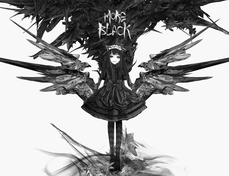 Anime Girl with Black Wings — Dramatic, Digital Art, Dress, Crown