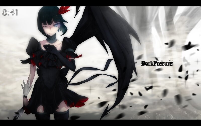 Anime Girl with Black Wings — Dramatic, Digital Art, Dress, Feather