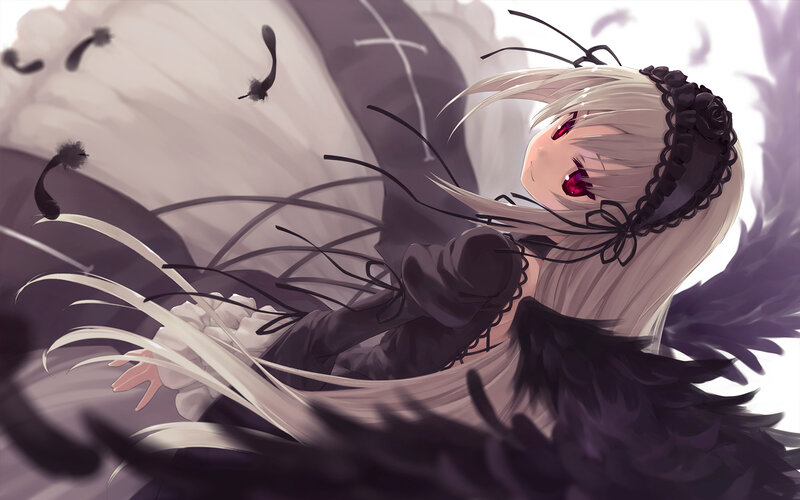 Anime Girl with Black Wings — Dramatic, Digital Art, Feathers
