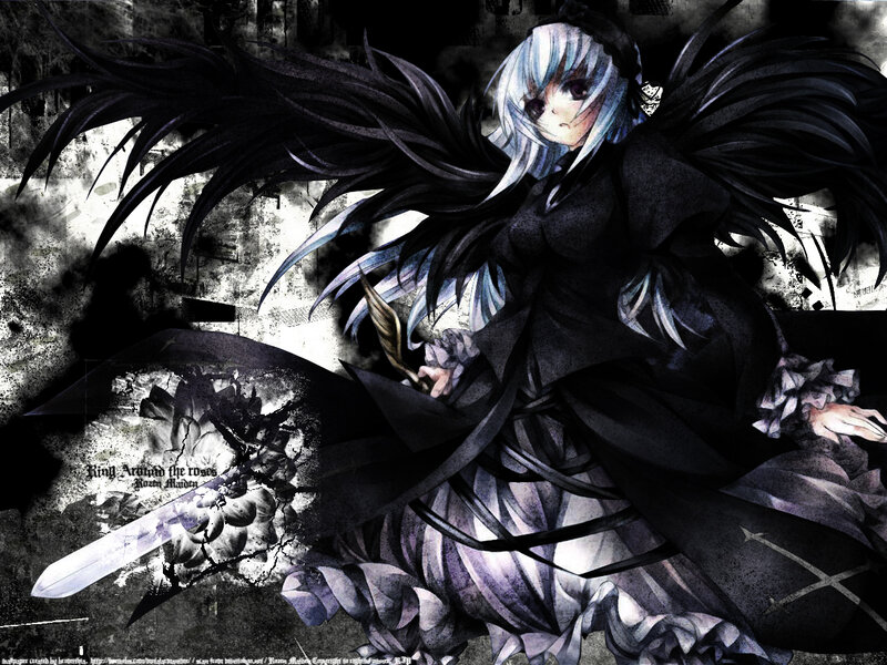 Anime Girl with Black Wings — Dramatic, Digital Art, Sword, Dark Background