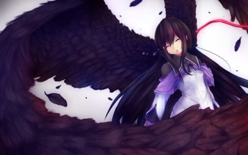 Anime Girl with Black Wings — Dramatic, Digital Art, Tears