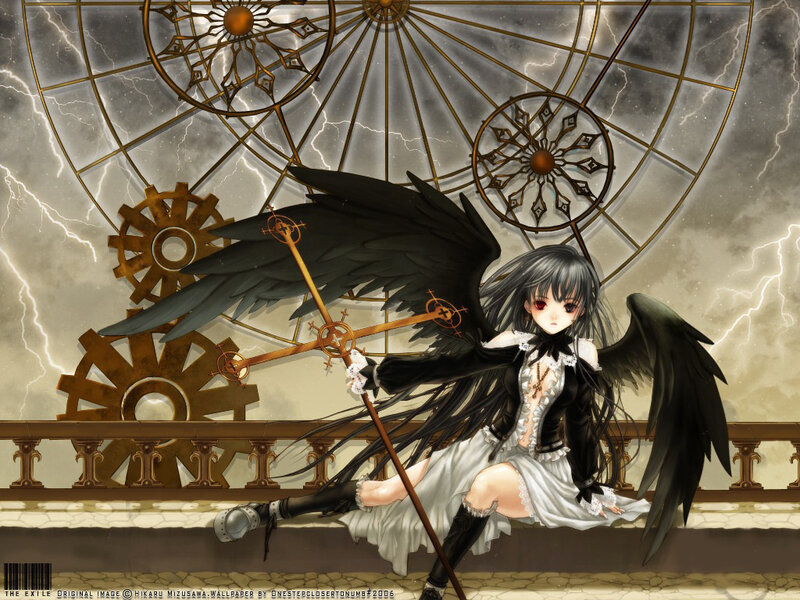 Anime Girl with Black Wings — Dramatic, Digital Art
