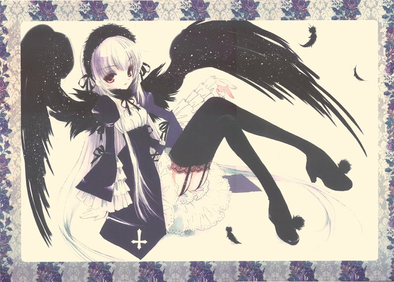 Anime Girl with Black Wings — Dramatic, Manga, Feathers