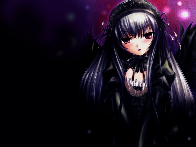 Anime Girl with Black Wings — Dramatic, Night, Digital Art, Dress