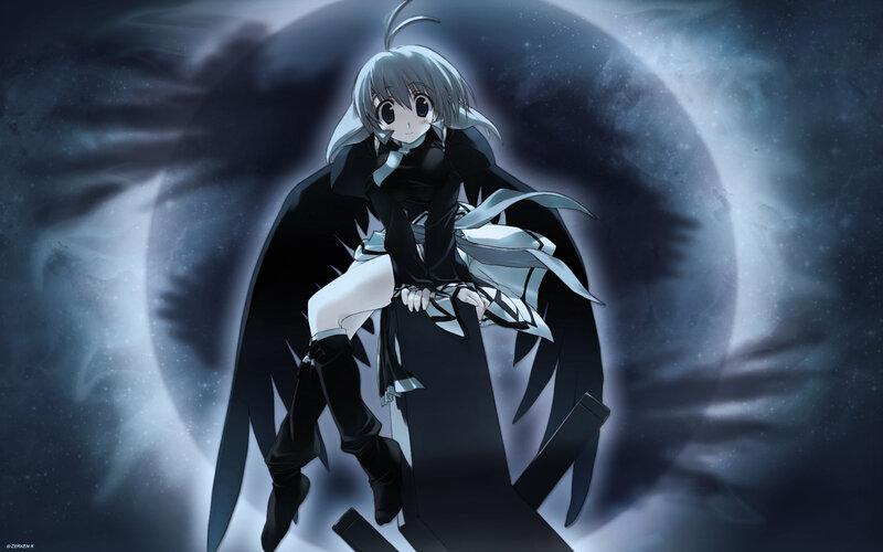 Anime Girl with Black Wings — Dramatic, Night