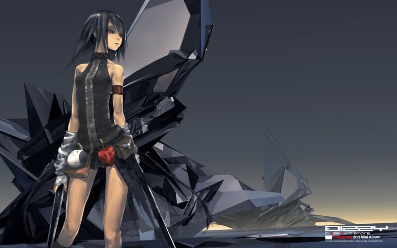 Anime Girl with Black Wings — Dramatic, Sunset