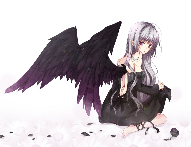 Anime Girl with Black Wings — Melancholic