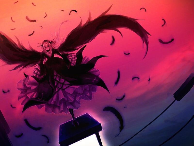 Anime Girl with Black Wings — Pink