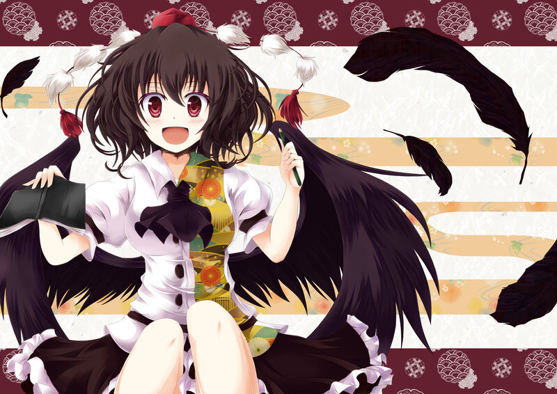 Anime Girl with Black Wings — Playful