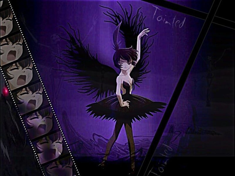 Anime Girl with Black Wings — Purple, Dramatic, Night, Digital Art