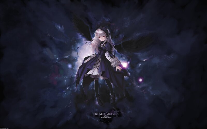 Anime Girl with Black Wings — Purple, Dramatic