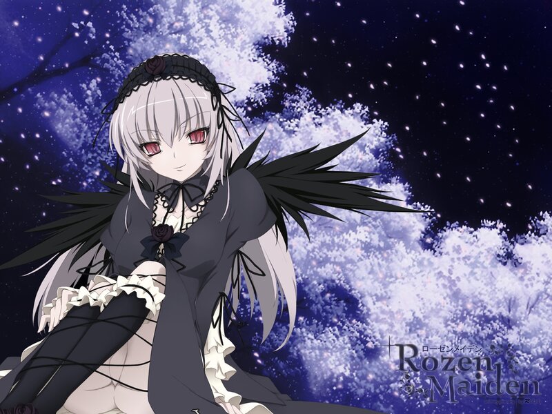 Anime Girl with Black Wings — Purple, Serene