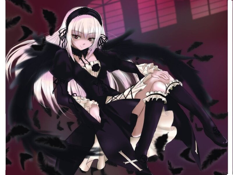 Anime Girl with Black Wings — Purple