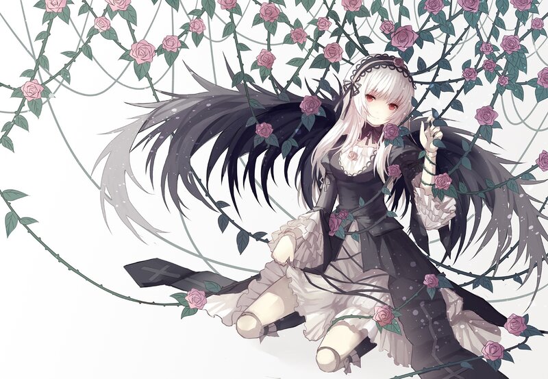 Anime Girl with Black Wings — Serene