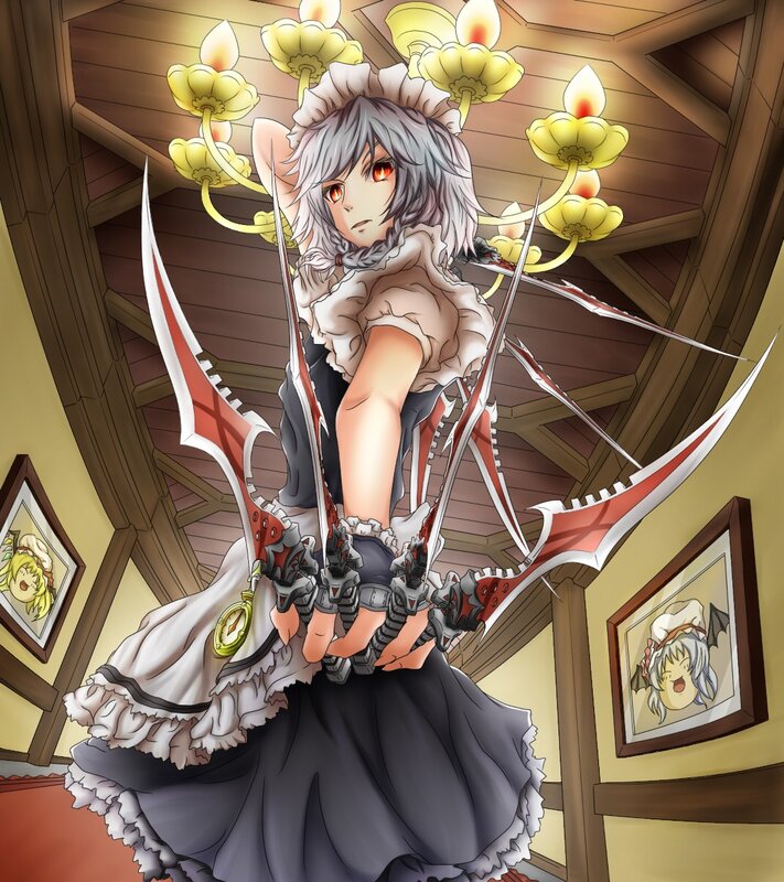 Anime Girl with Blades — White