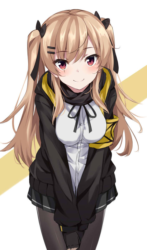 Anime Girl with Blonde Hair — Black, Cheerful