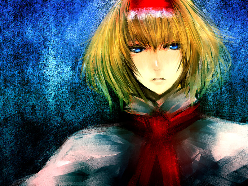 Anime Girl with Blonde Hair — Blue, Dramatic, Digital Art