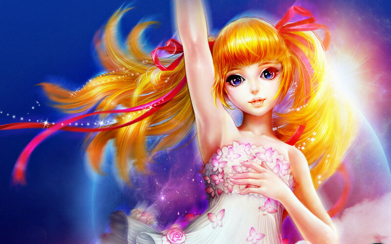 Anime Girl with Blonde Hair — Blue, Dreamy