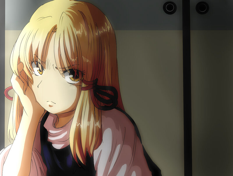 Anime Girl with Blonde Hair — Brown, Contemplative