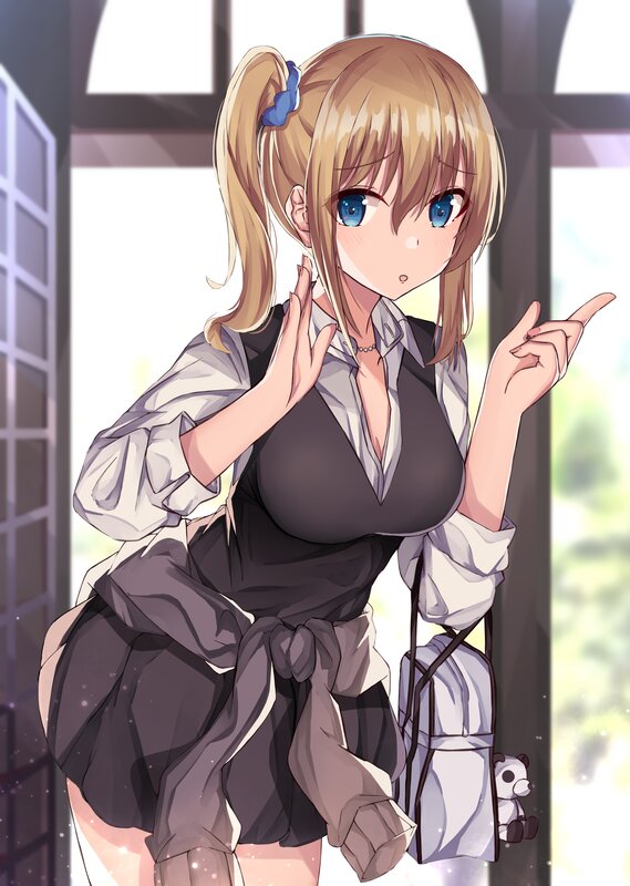 Anime Girl with Blonde Hair — Brown, Playful