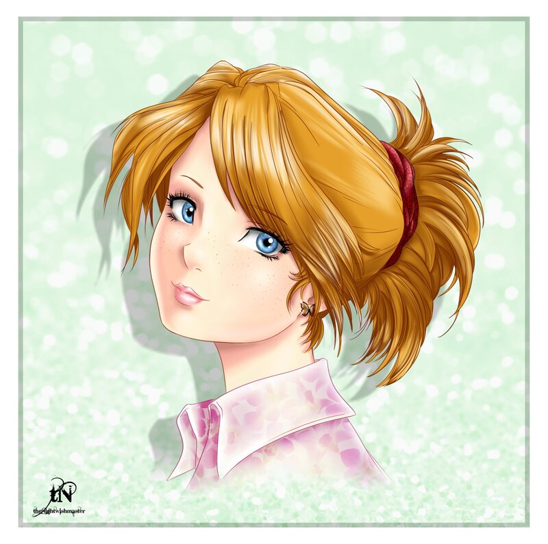 Anime Girl with Blonde Hair — Light Green