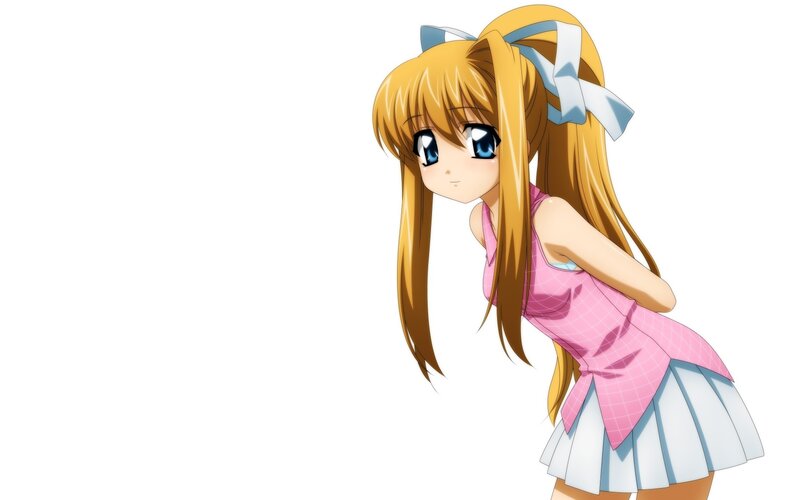 Anime Girl with Blonde Hair — Neutral, Pink Top, White Skirt