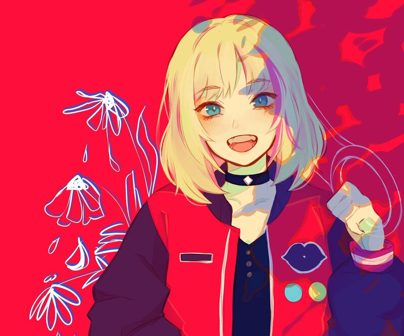 Anime Girl with Blonde Hair — Red, Vibrant